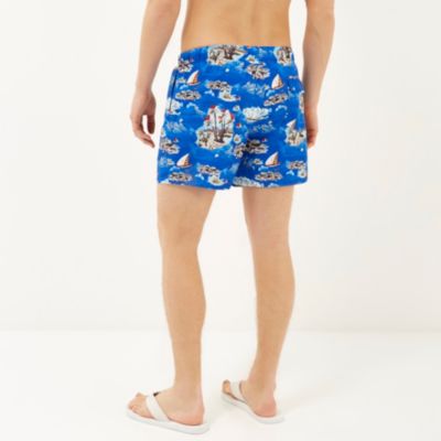 Blue Hawaiian print swim shorts
